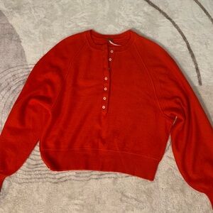 Free people 100% cashmere coral red henley button down Sweater, size S